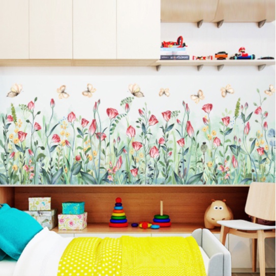 Decal trang trí chân tường - Hoa hồng và lá