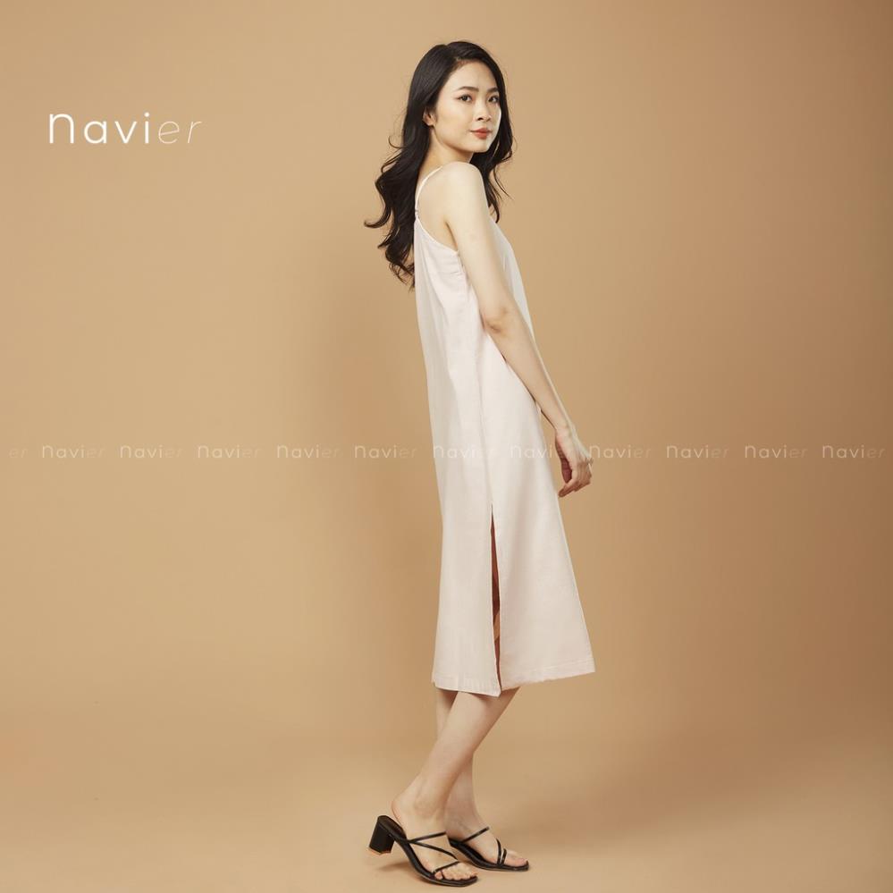 VÁY 2 DÂY DÀI SUÔNG XẺ TÀ HAI BÊN - ĐẦM HAI DÂY XUÔNG MAXI - LINEN CAMISOLE DRESS D01 NAVIER PMH