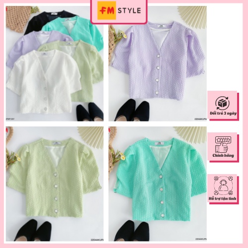 Áo kiểu nữ Fmstyle, áo kiểu cổ chữ V có khuy ngọc dáng croptop cực xinh| Fmstyle DN 205230027