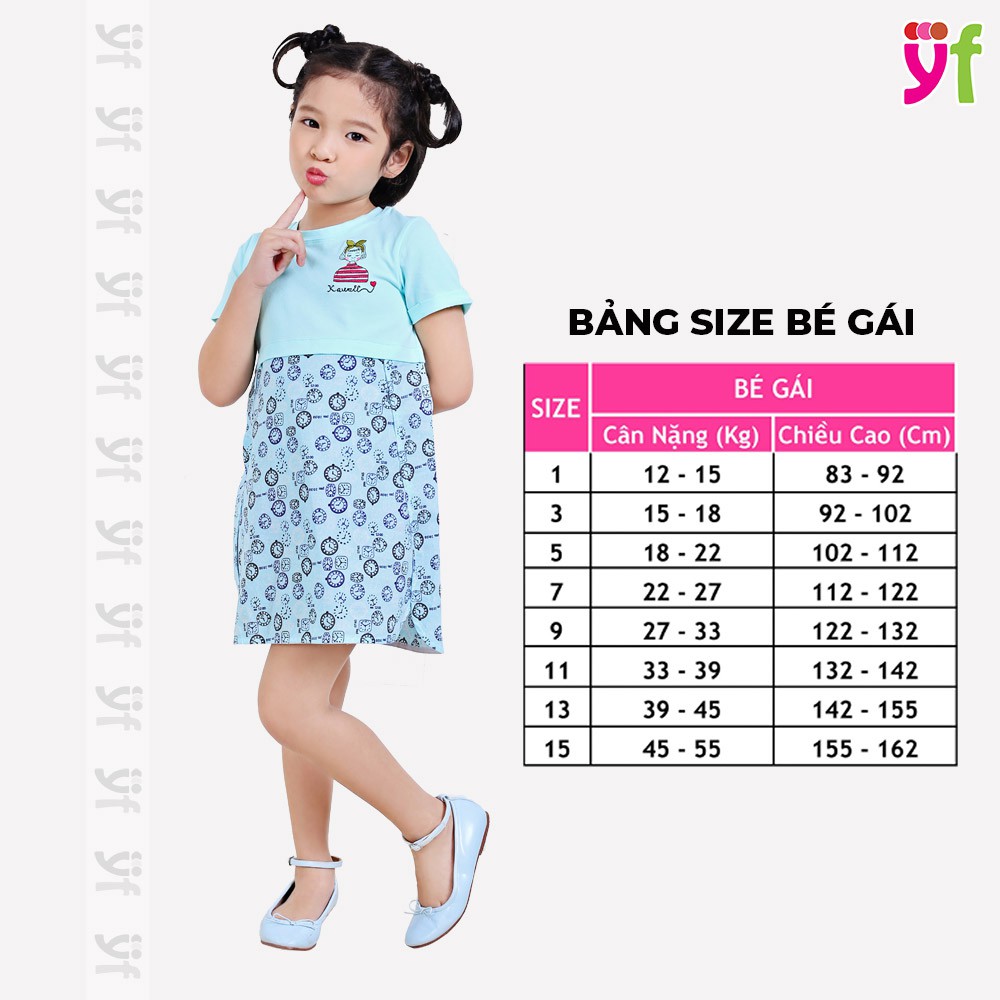 Đầm cho bé phối thun YF từ 10-17KG, màu xanh nhạt nhẹ nhàng, co giãn tốt 7DX310