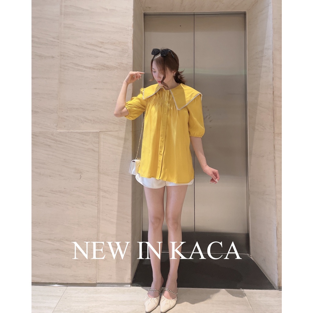 Áo sơ mi nữ Cara Shirt - Áo sơ mi tay ngắn cổ thủy thủ viền ren, kiểu form rộng - KACA
