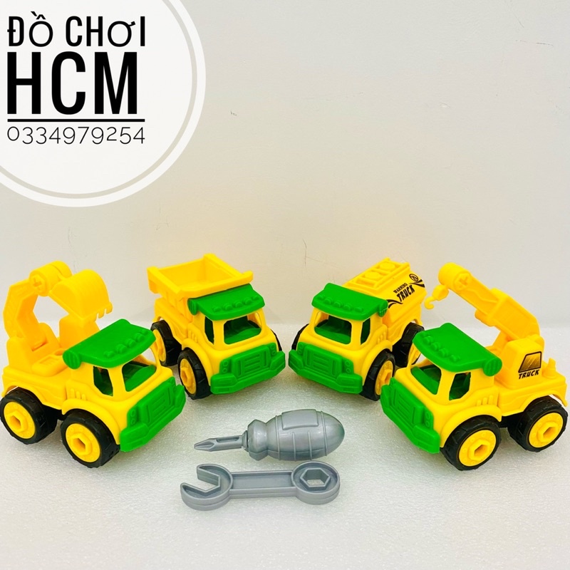 Đồ chơi mô hình xe công trình DIY nhí dành cho bé thích khám phá xe rơ móc, xe xúc, xe bồn, xe ben 168-02