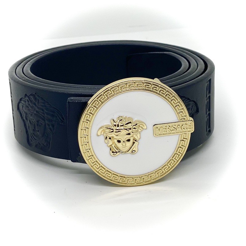 Thắt Lưng Nam Versace Hàng Hiệu Mẫu Mới Mặt Hình Cô Gái Trắng Vàng Dây Da Mềm Đẳng Cấp
