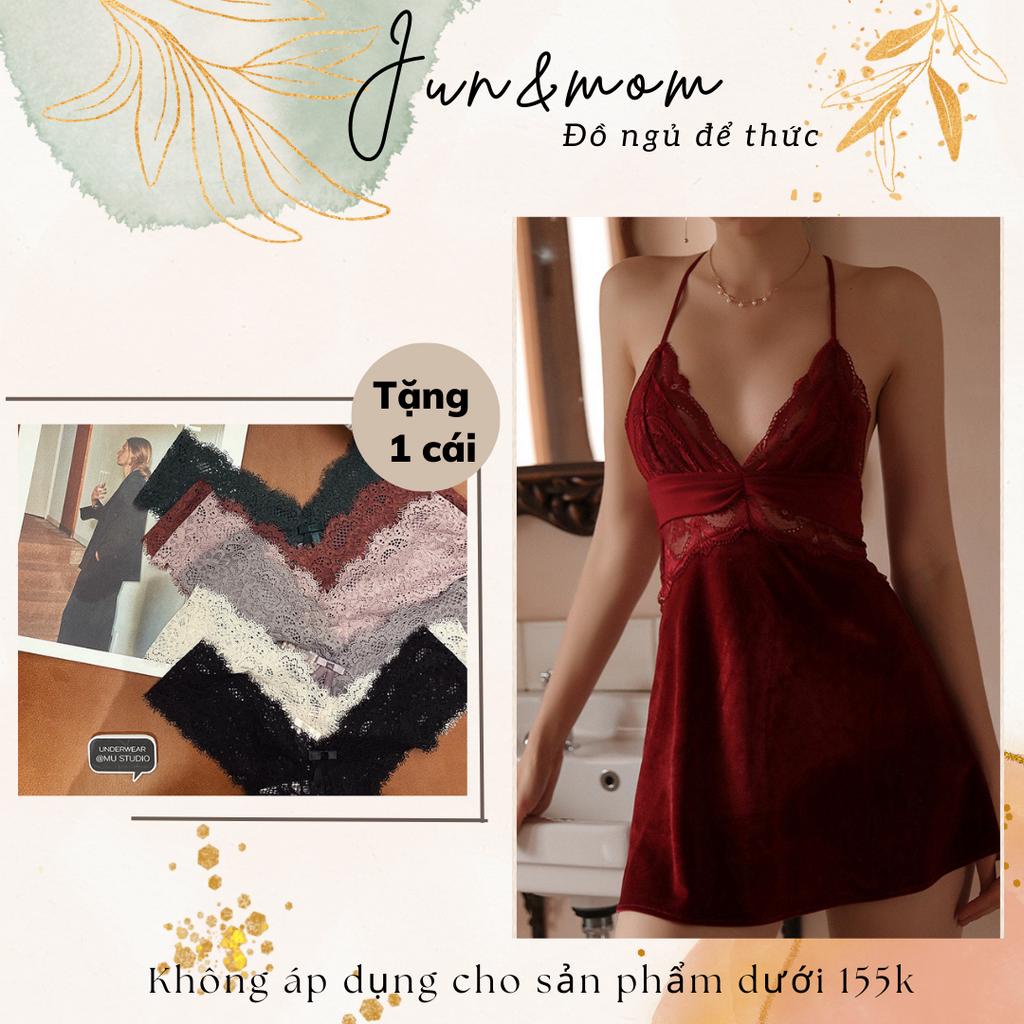 Đồ ngủ sexy gợi cảm Jun & Mom dây cai và lưng có khoá tuỳ chỉnh - chất nhung bóng lạ mắt phối ren gợi cảm_DN22