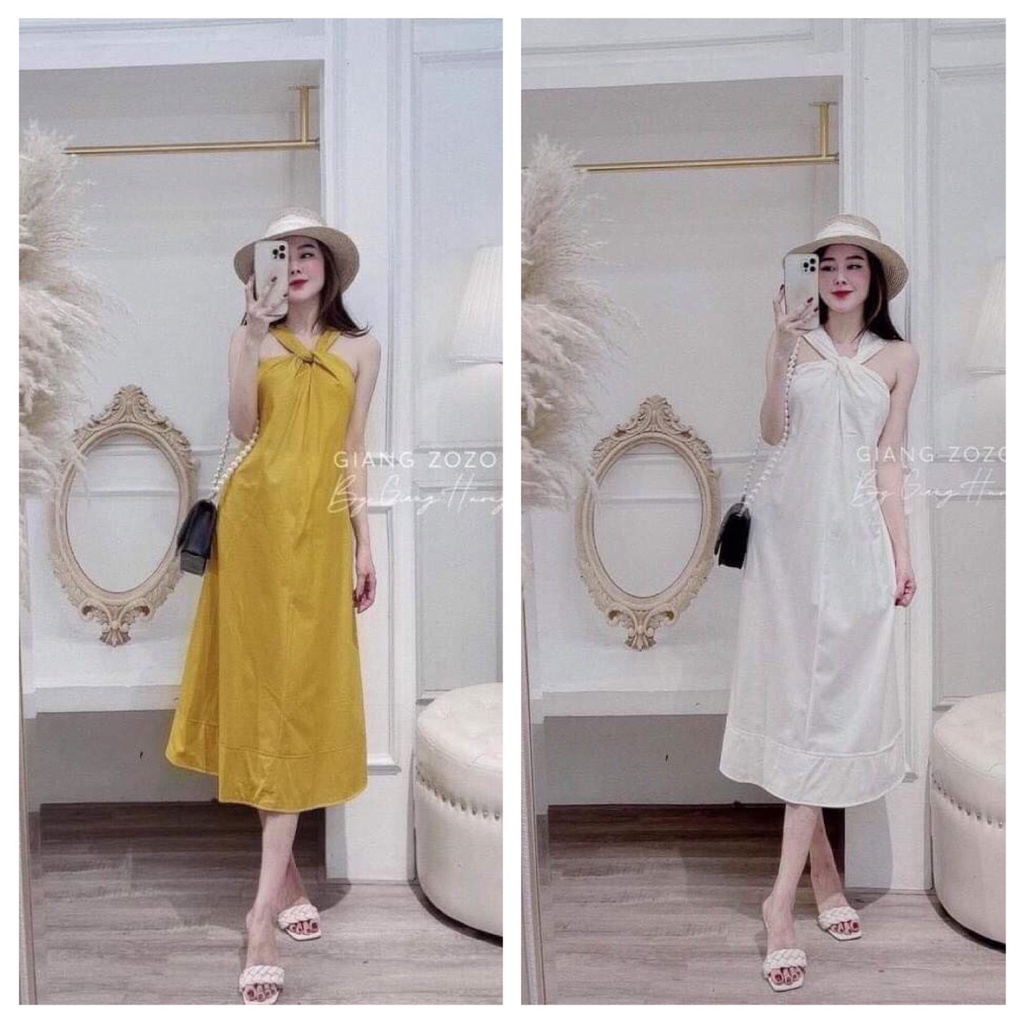 Váy Bầu công sở, Thiết Kế Với 2 Tông Màu Vàng Và Trắng xinh xắn, Đầm Bầu Mặc Đi Chơi,du lịch,đi làm ,Váy từ 40-100kg