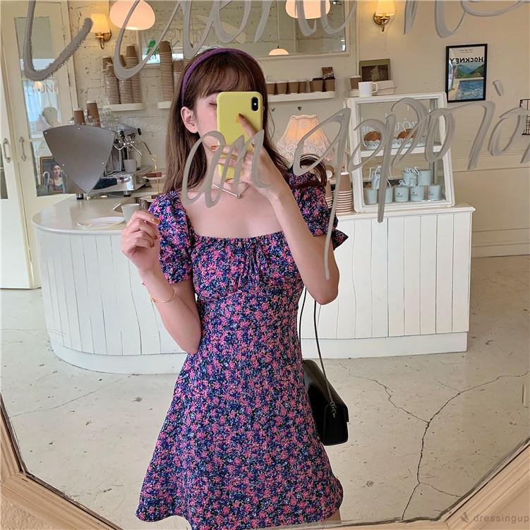 Đầm chữ A tay ngắn in họa tiết hoa phong cách bohemian cho nữ