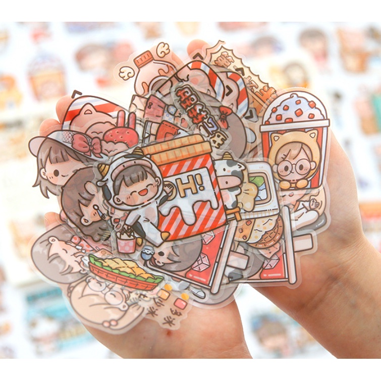 Set 30 miếng sticker hình dán dodojam cô gái dễ thương trang trí sổ, cốc, điện thoại