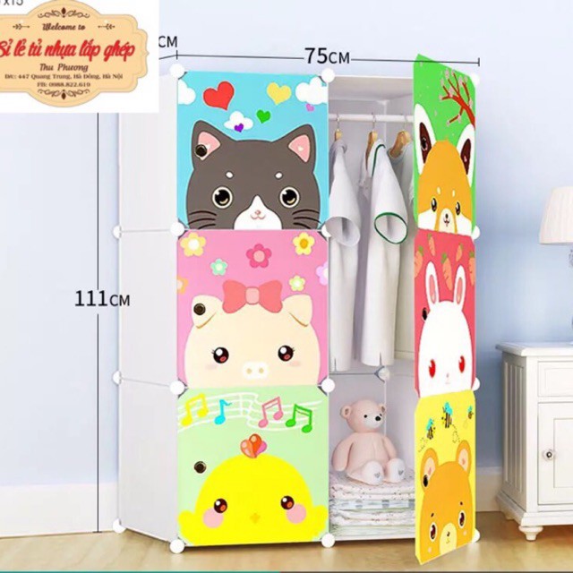 [Mẫu mới] Tủ nhựa ghép - tủ đựng treo quần áo - 6 ô sâu 37x37cm cho bé yêu. Kèm 1 treo đồ.