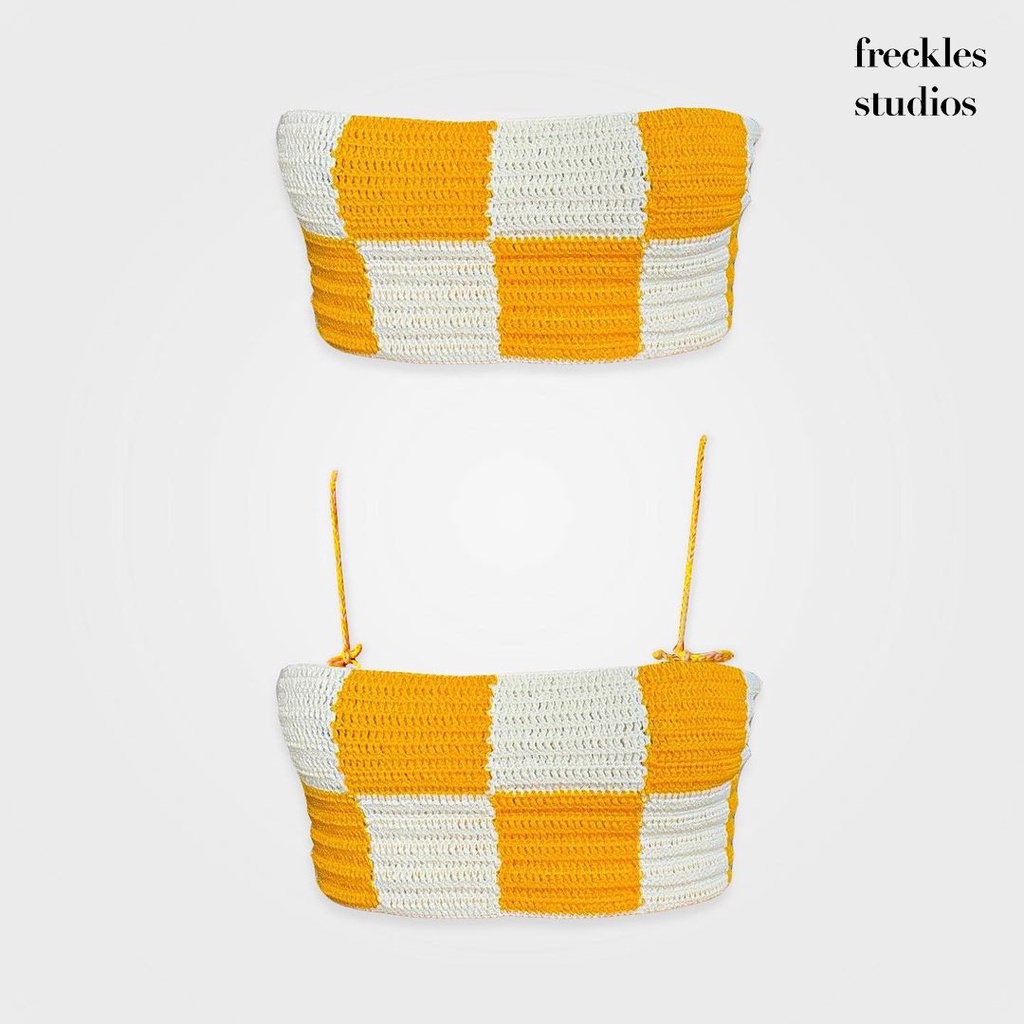 The Freckles Studios - Áo ống áo 2 dây croptop Simple Tube len móc sọc caro handmade (2 màu)