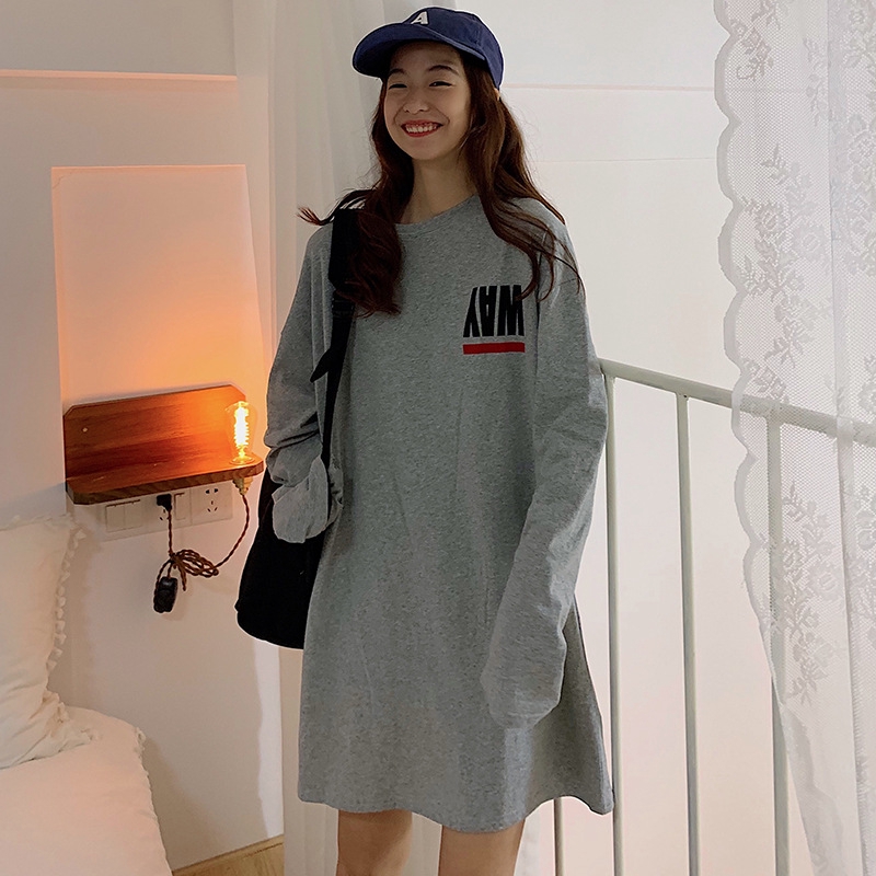 women tshirt loose casual Letter printing oversized long sleeve tshirtdress | BigBuy360 - bigbuy360.vn