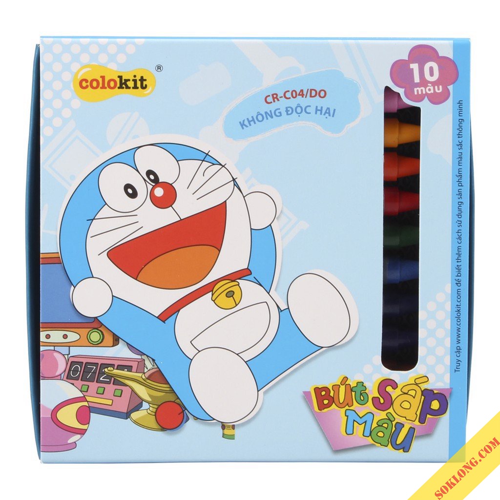 Bút màu sáp 10 màu Thiên Long Colokit Doraemon CR-C04/DO bộ sáp màu tô mỹ thuật an toàn bám giấy