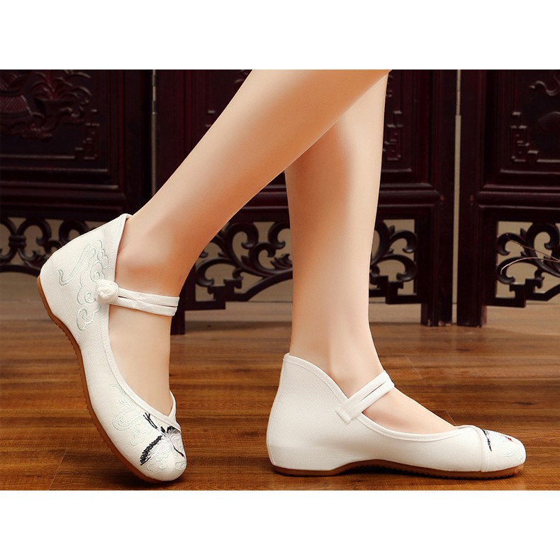 Giày Búp Bê Thêu Họa Tiết Chim Hạc Phong Cách Trung Hoa Thanh Lịch Dành Cho Nữ
