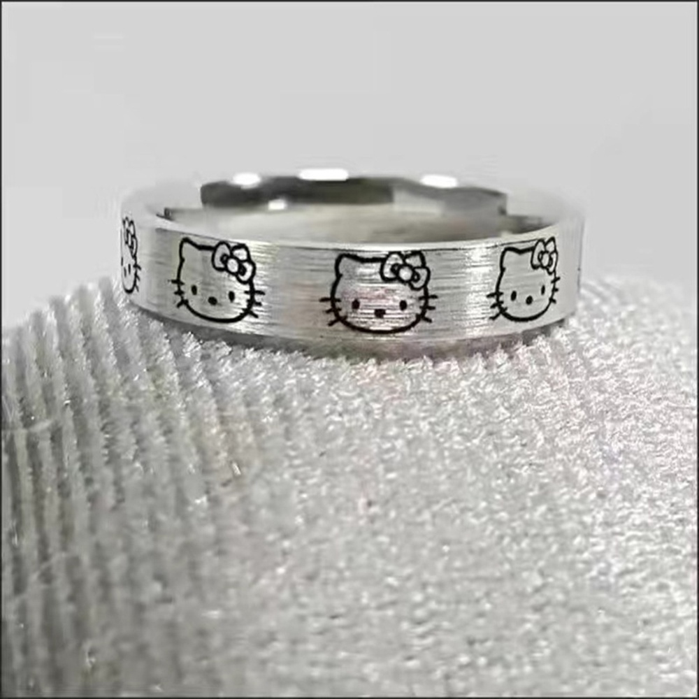 Nhẫn Bạc Họa Tiết Mèo Hoạt Hình Có Thể Điều Chỉnh Kích Cỡ Thời Trang Cho Cặp Đôi