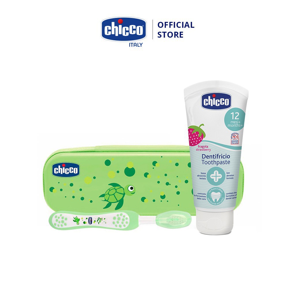 Bộ chăm sóc răng miệng 3 in 1 cá xanh / hồng hoa / rùa con Chicco tiện cho bé mang đi học
