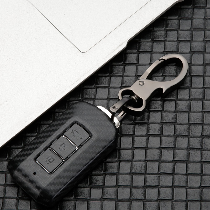 Vỏ Bảo Vệ Chìa Khóa Điều Khiển Từ Xa Bằng Sợi Carbon Màu Đen Kèm Móc Khóa Cho Mitsubishi Xpander Triton
