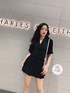 Set vest + chân váy xếp li bigsize