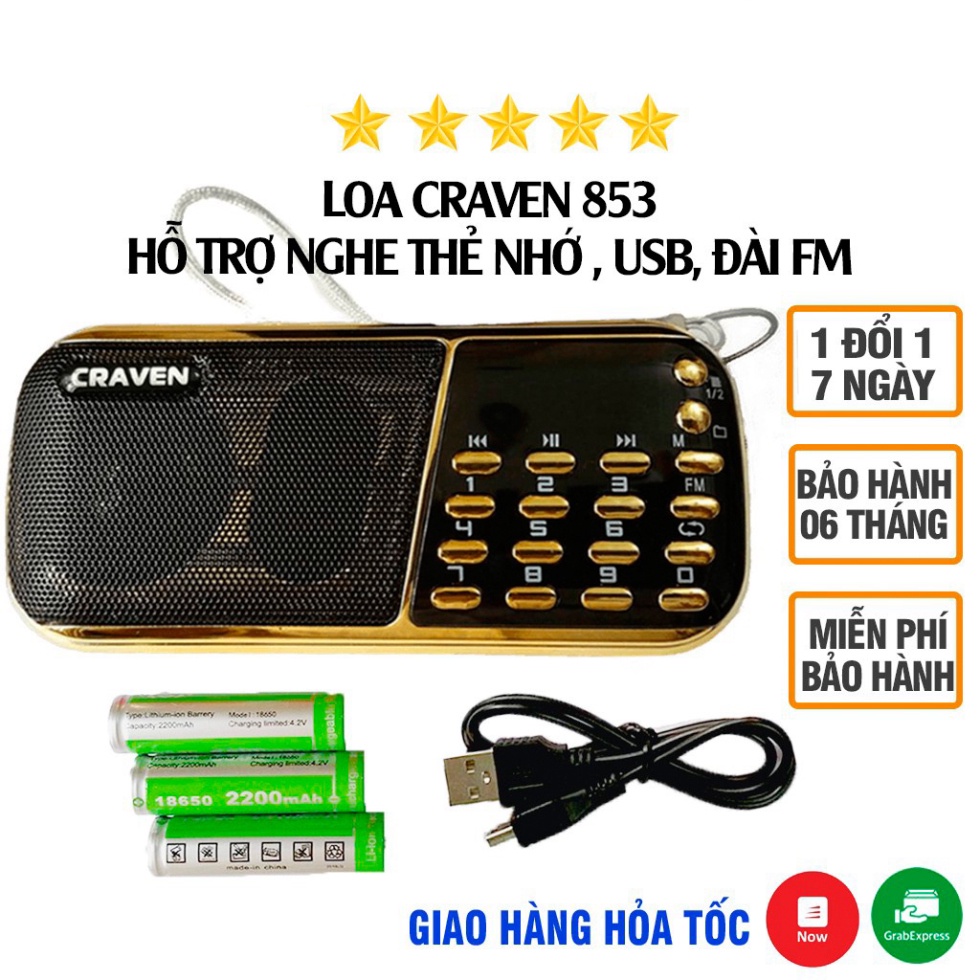 Loa đài Craven CR 853-836s, máy nghe nhạc đọc kinh phật dùng thẻ nhớ, USB, FM pin siêu trâu