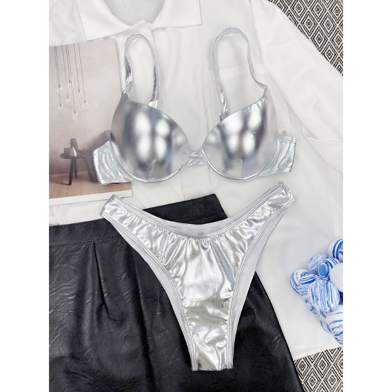 Lakie_bikini: Bikini 2 Mảnh Nhũ Bóng Gọng Nâng Ánh Bạc Đồng Siêu Sexy Tây Eo Cao
