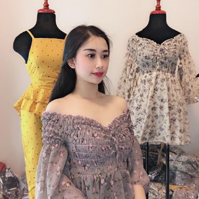 ĐẦM HOA BỆT VAI TAY NƠ