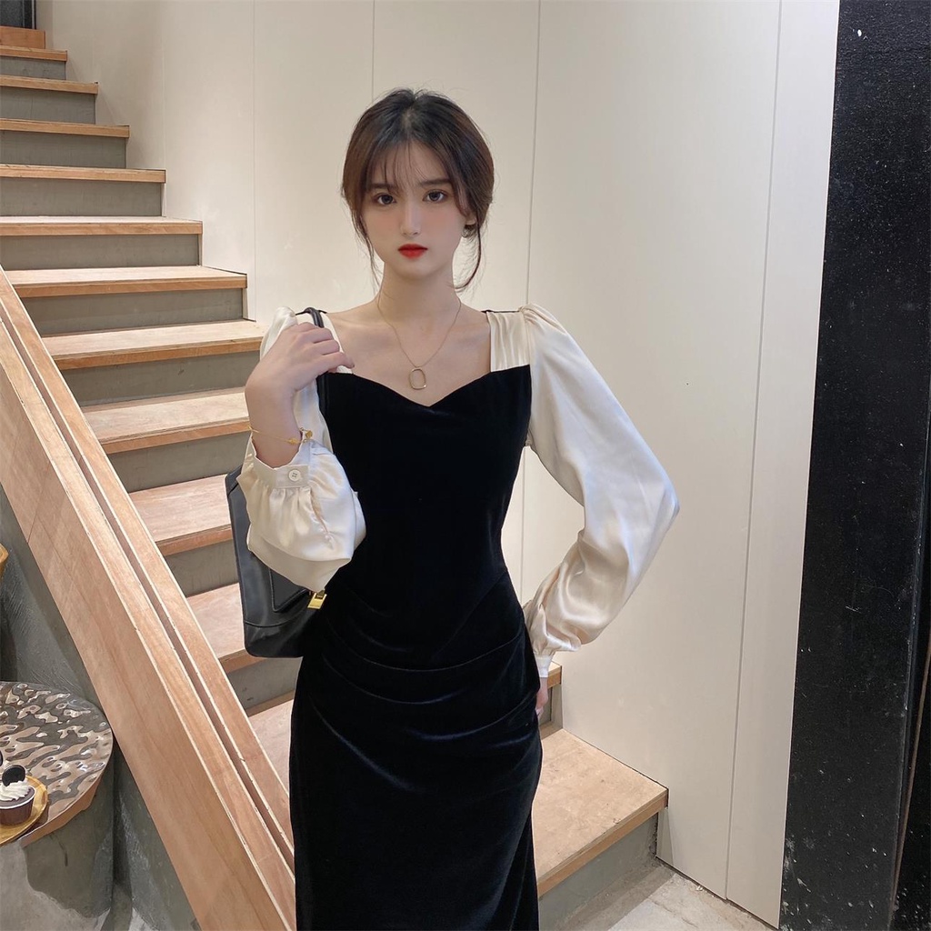 ZHELIHANGFEI Váy xẻ tà tay bong bóng eo hiển thị nhiệt độ giảm béo thời trang gợi cảm