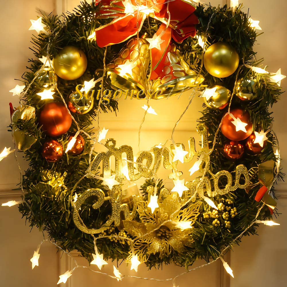 Đèn Led Xài Pin Dài 6M 40 Bóng Đèn Ngôi Sao May MắnTrang Trí Decor Tiệc Noel Lễ Tết Phòng Ngủ Giá rẻ