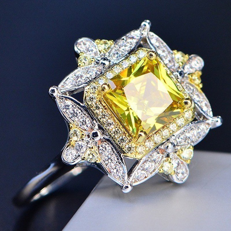 Nhẫn mạ bạc Sterling 925 đính đá màu vàng cho nữ R313