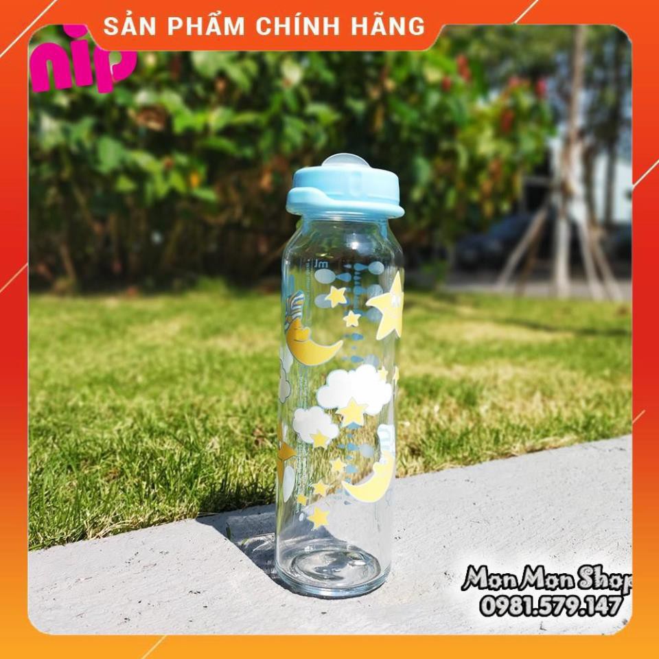 Bình trữ sữa, bình đựng sữa mẹ thủy tinh 150ml/ 250ml  NIP Đức cổ thường/ cổ hẹp có thể gắn thêm núm ti [Giá Sập Sàn]