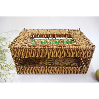 Hộp đựng khăn giấy nhựa giả mây hình chữ nhật để bàn