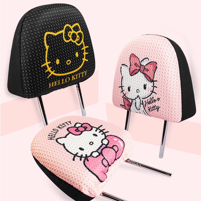 Bộ 2 Vỏ Gối Tựa Đầu Gắn Ghế Ngồi Xe Hơi Hình Mèo Kitty Dễ Thương