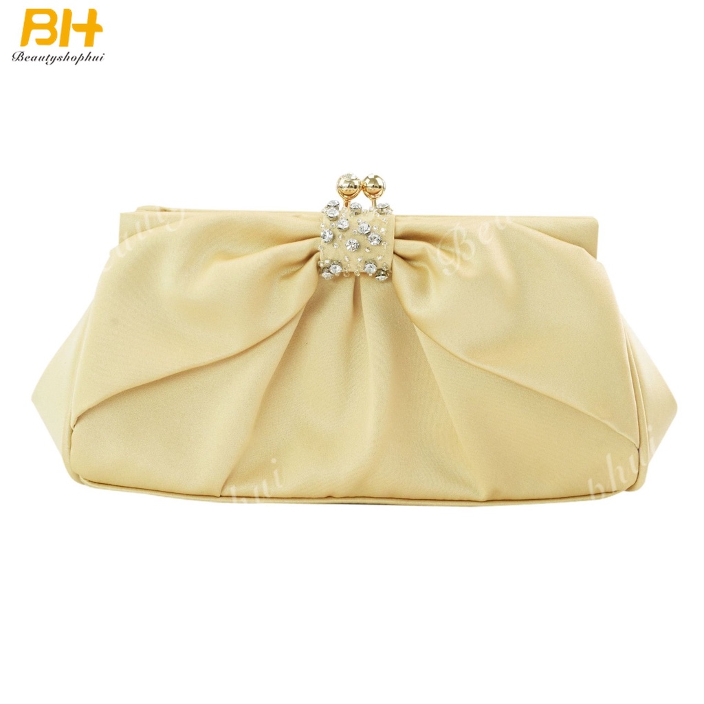 Túi Xách Đeo Vai Satin Nhăn Màu Trơn Đính Nơ Kim Cương Kim Cương Kiểu Âu Mỹ Dự Tiệc Tối Mới Cho Nữ