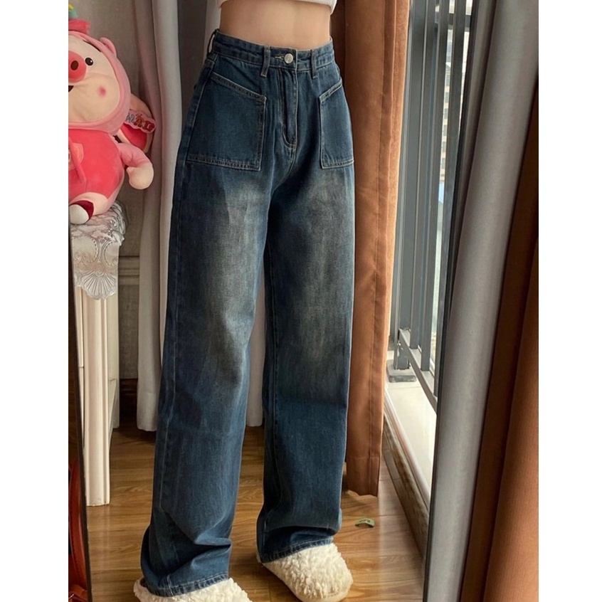 Quần jeans Nữ Lưng Cao Ống Rộng Thời Trang vintage