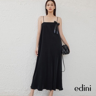 Đầm suông hai dây đính nơ đen edini - d1461