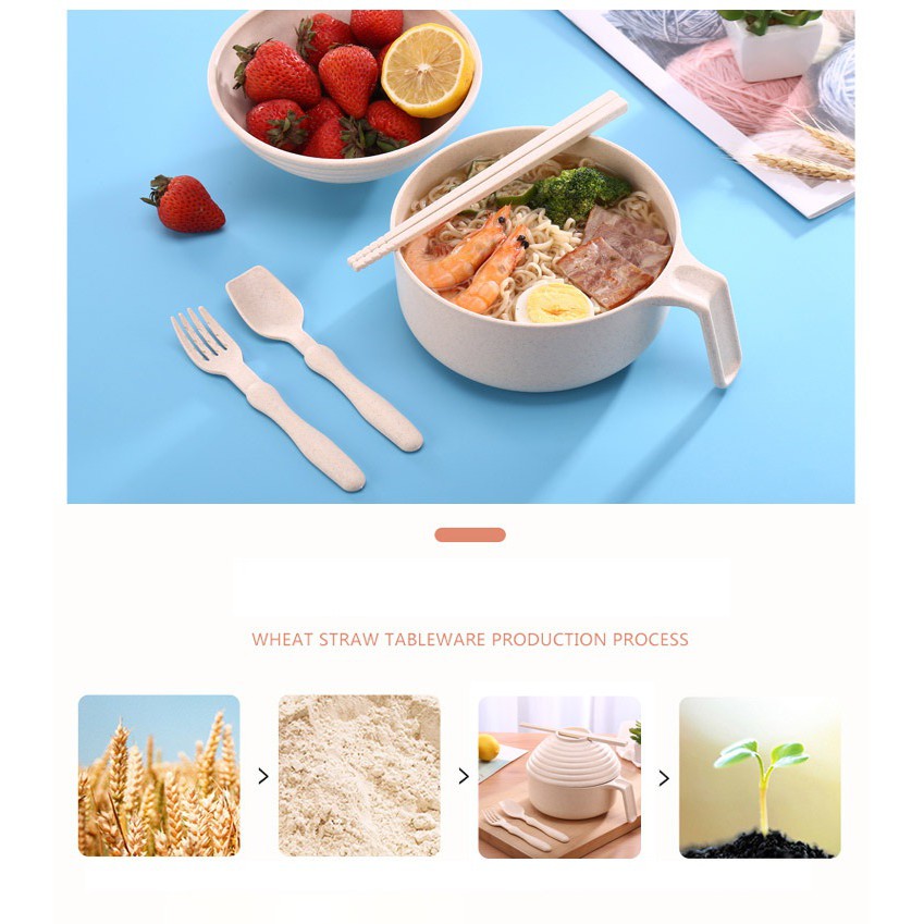 [0050] Bát úp mỳ tôm, bát ăn cơm lúa mạch-nhựa  kèm thìa, đũa, dĩa | BigBuy360 - bigbuy360.vn