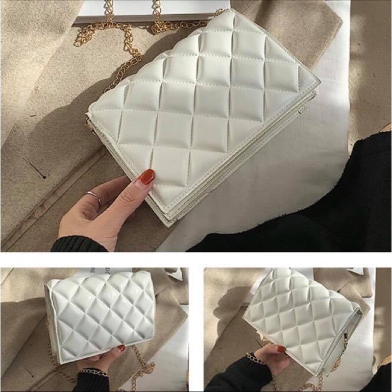 Túi xách đeo chéo nư da basic dây xích ô vuông - Order taobao quảng châu