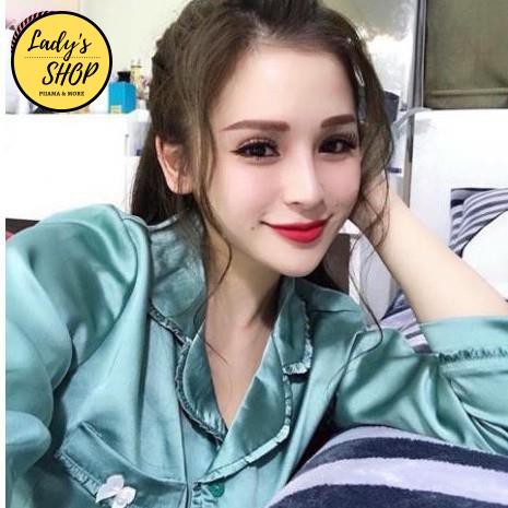 Đồ Bộ Pijama - Bộ lụa dài tay viền bèo xinh xắn nơ túi [HÀNG CHUẨN ĐẸP