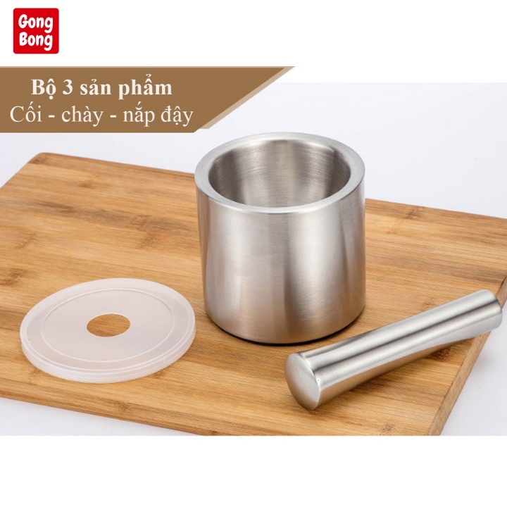 Cối chày Inox 304 cao cấp giã cua thịt các loại hạt gia vị đồ dùng tiện ích nhà bếp hàng loại 1