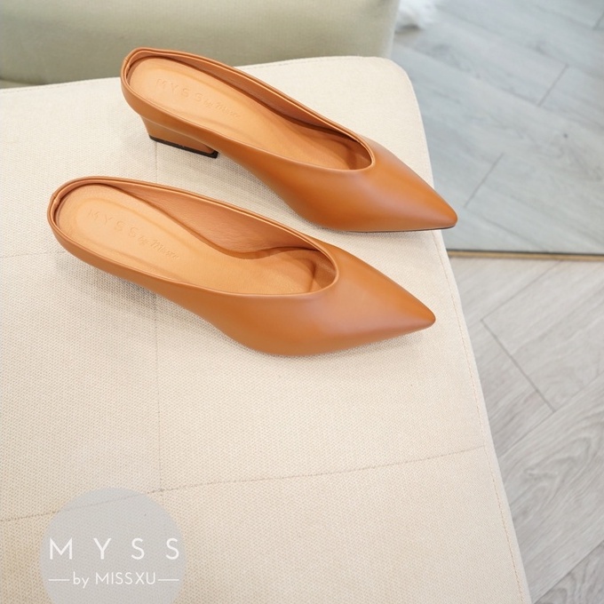 Giày sục nữ mules mũi nhọn da lì gót trụ 5cm thời trang MYSS - SU103