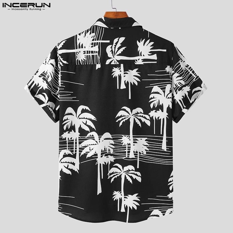 INCERUN Áo Sơ Mi Tay Ngắn Cổ Bẻ In Họa Tiết Độc Đáo Thời Trang Trẻ Trung Cho Nam