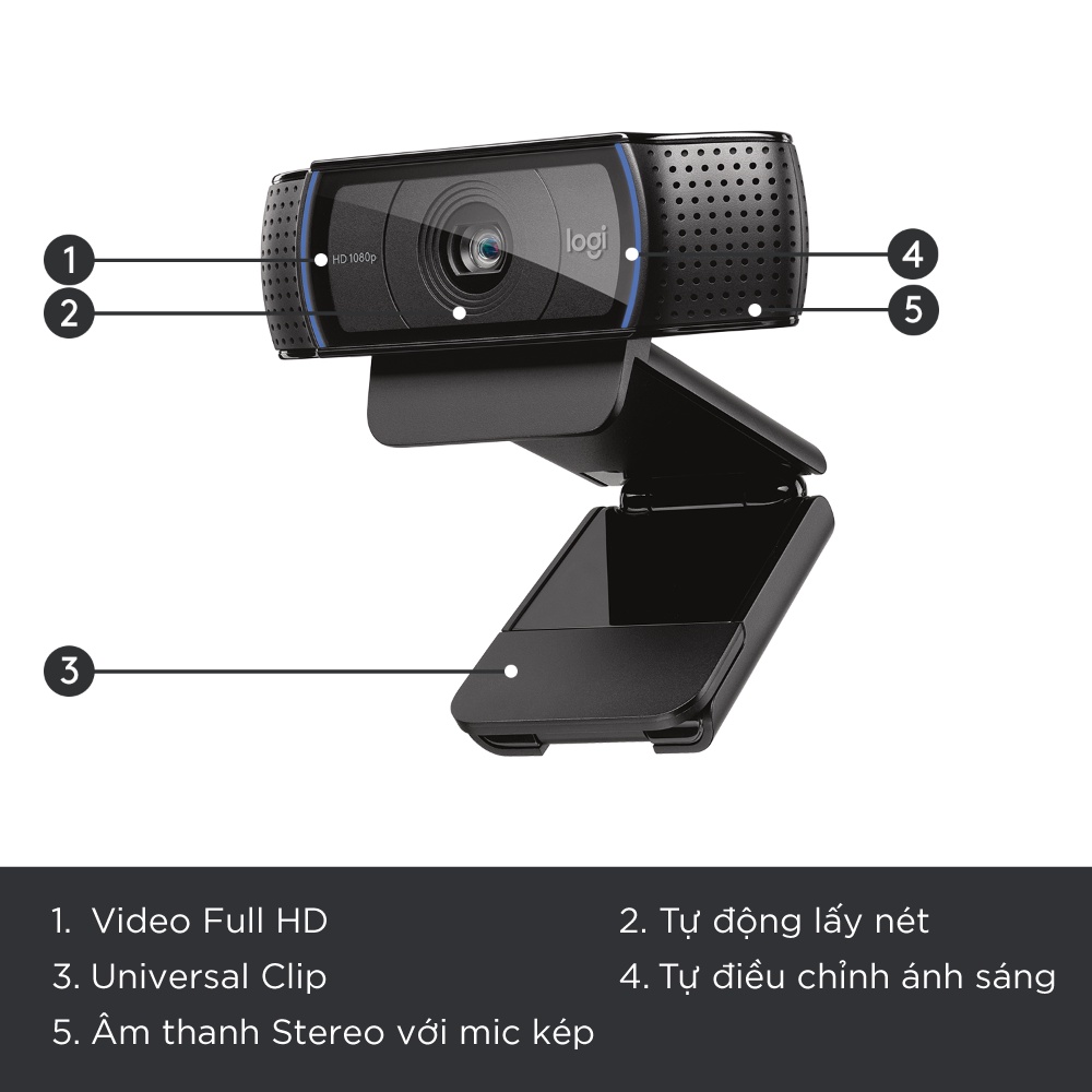 [Mã ELMALL10 giảm 10% đơn 500K] Webcam Logitech C920 Pro Full HD 1080p 30FPS - mic kép to rõ, tự động lấy nét HD