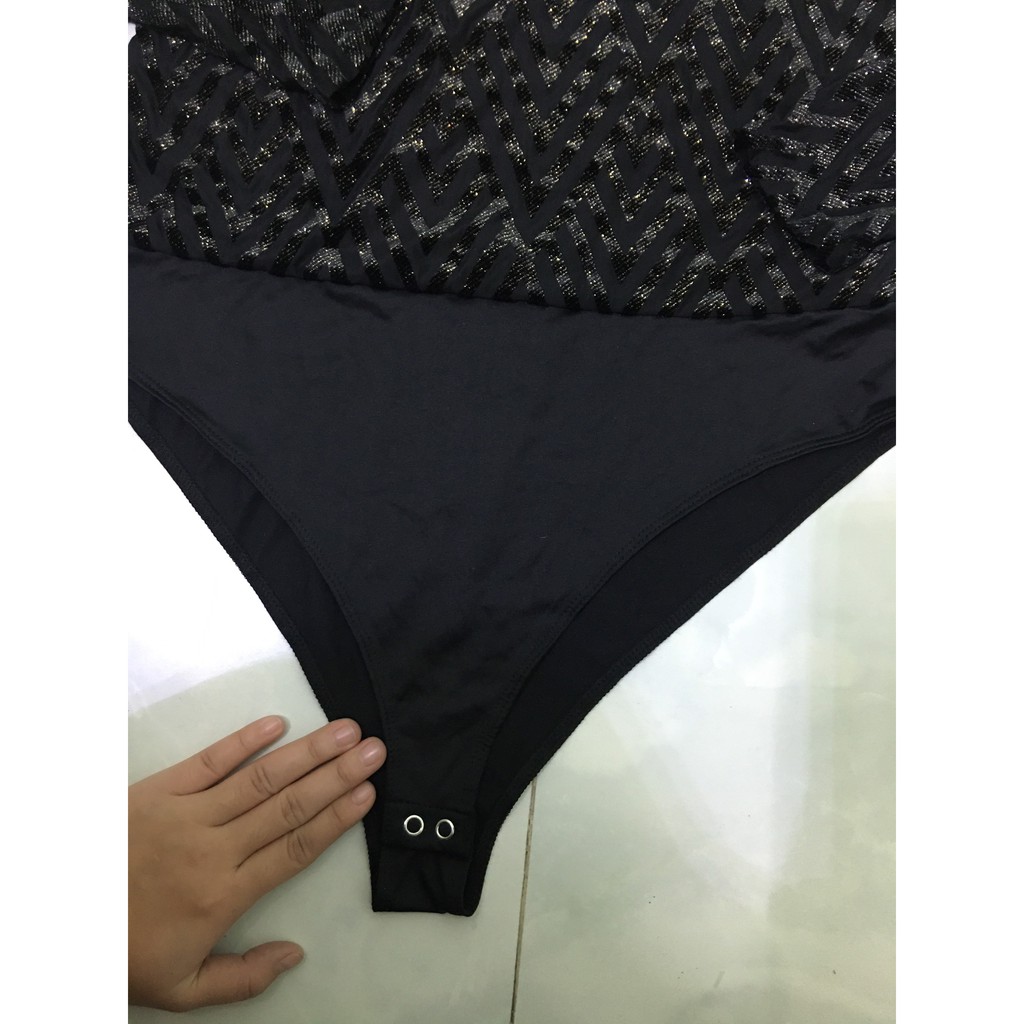 Bodysuit F21+ Tay Dài Cổ Tim Đen Kim Tuyến Bigsize | BigBuy360 - bigbuy360.vn