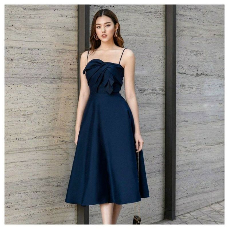 Đầm xòe hai dây cao cấp (đầm dự tiệc cao cấp) tặng hoa tai
