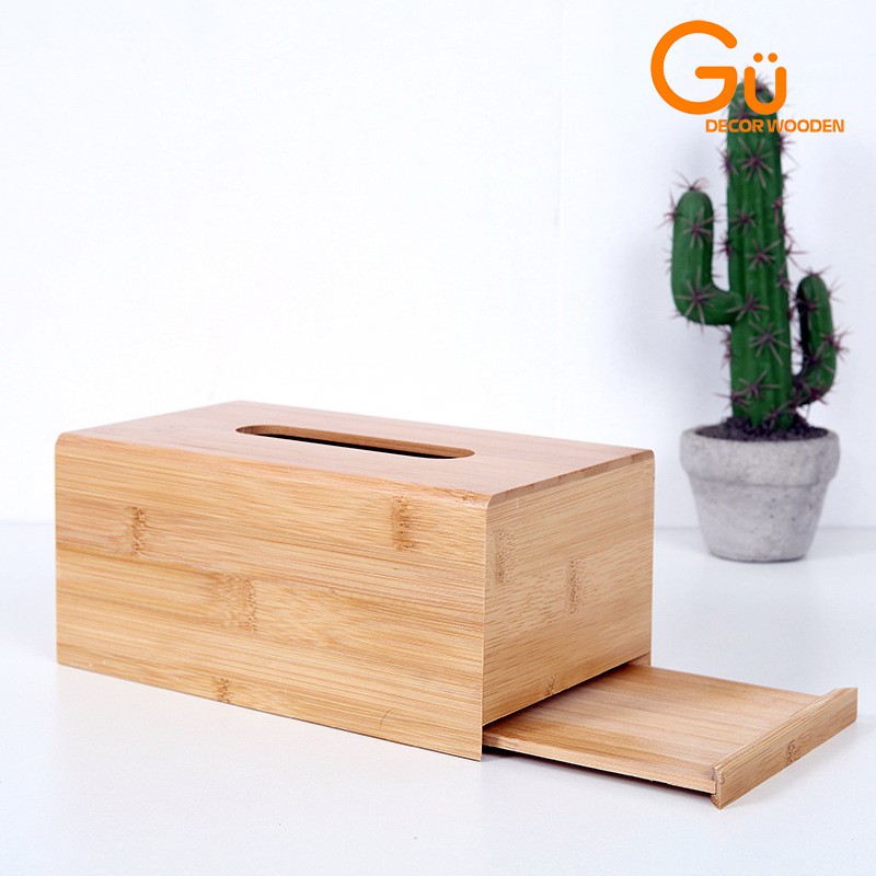 Hộp đựng giấy ăn Gu Decor Wooden - Đựng khăn giấy chất liệu gỗ tre an toàn cho mọi nhà