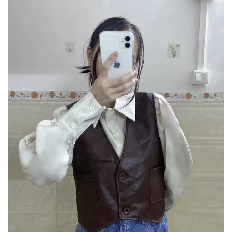 Áo gile da croptop áo khoác nữ phong cách độc lạ áo sơ mi dài tay hàn quốc