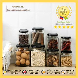 Hũ đựng gia vị giá rẻ lớn nhỏ nhập khẩu - HỦ THỦY TINH VUÔNG có nắp đậy kín hơi 50ml 100ml 200ml 280ml 380ml 500ml 730ml
