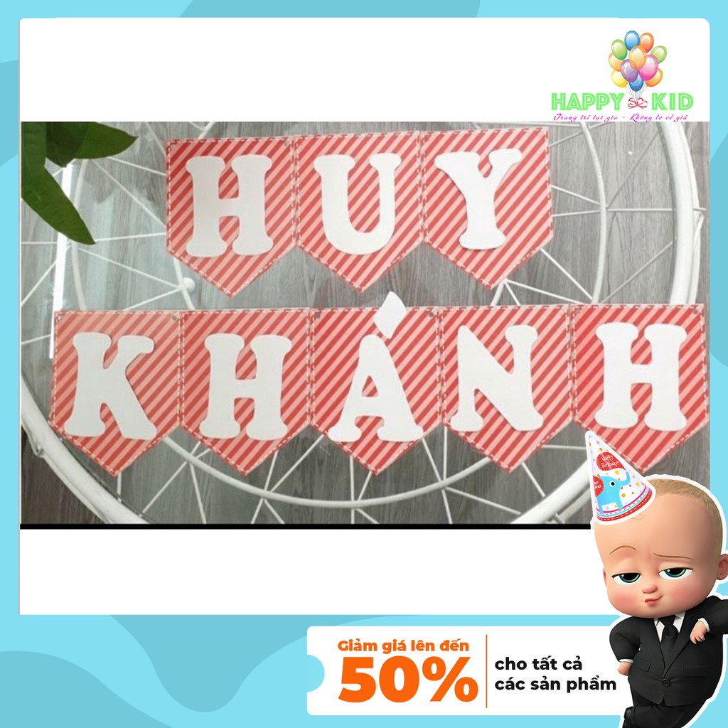 Dây chữ ghép tên trang trí sinh nhật thôi nôi đầy tháng thiết kế theo yêu cầu HAPPYKID DCGT