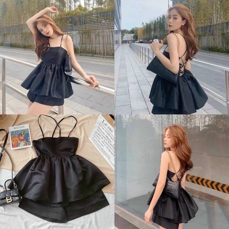 Đầm nữ Đầm 2 dây nữ sexy hở lưng, đầm xòe 2 dây đan chéo lưng siêu xinh YM005