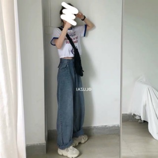 Quần Jean cạp cao ống rộng retro Ulzzang bigsize (ảnh thật)