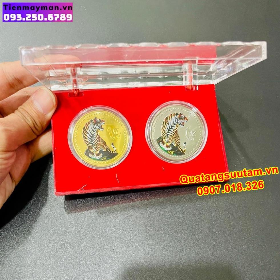 [RƯỚC LỘC] Bộ 2 đồng xu may mắn hình Hổ lì xì Tết của Đài Loan - tặng kèm hộp bảo quản trưng bày, Quà Tết 2022