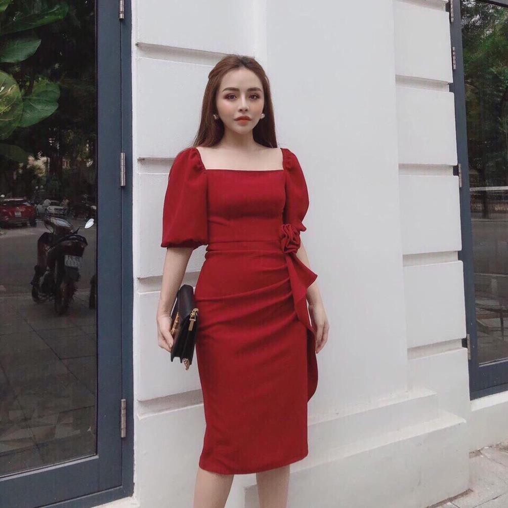 ĐẦM NỮ ÔM BODY TAY PHỒNG KẾT HOA EO DỰ TIỆC VẢI CÁT HÀN LOẠI 1 VNJ292