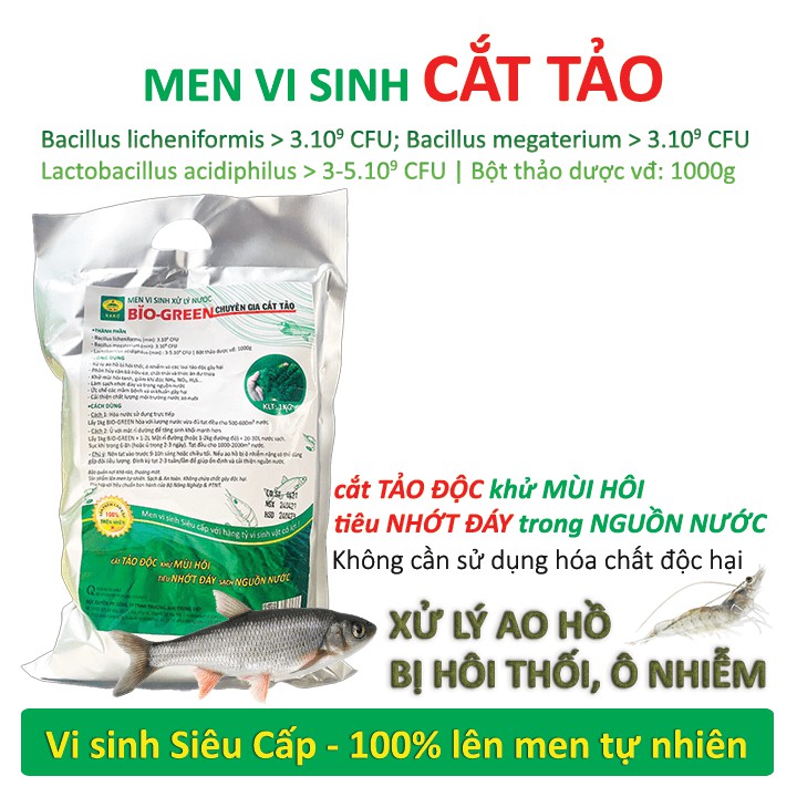 Men vi sinh Cắt Tảo - Xử lý nước ao hồ nuôi cá tôm bị hôi thối ô nhiễm - Làm trong, sạch - 100% lên men Tự Nhiên